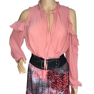 Maeve Anthropologie‎ Cold Shoulder Ruffled Blouse Size S Coquette Lagom Dollette